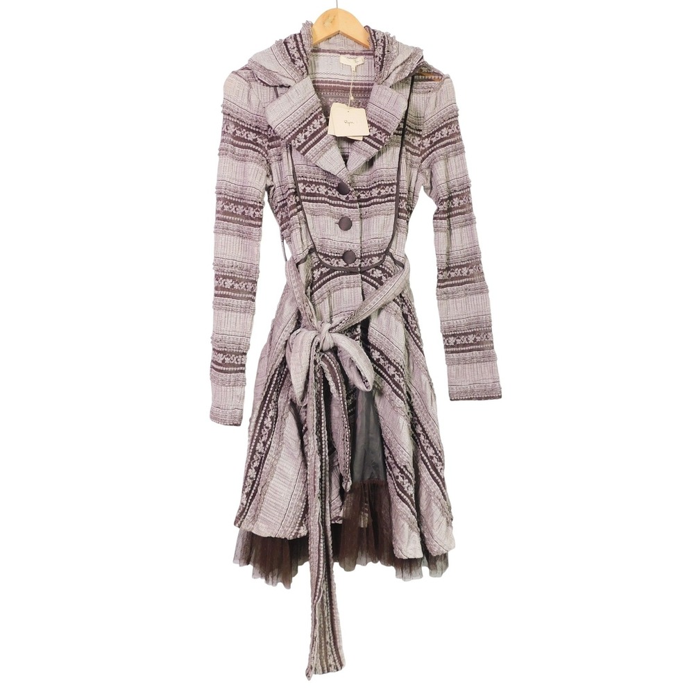 Ryu Textured Knit Tulle Hem Trench Coat Jacket Womens Large NWT